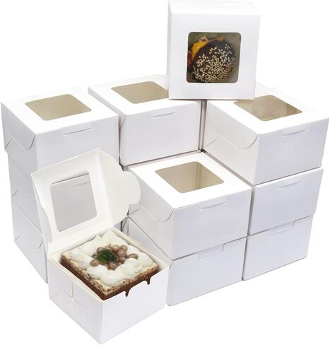 Salome Idea 30 PCS Bakery Boxes,4x4x2.5 Inches Small Pastry Treat Boxes with Window Gift Packaging Boxes for Cookies,Pastries,Mini Cakes,Donut,Pie Slice,Stickers Included(Brown) in Saudi Arabia