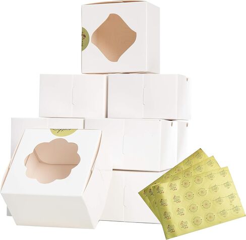 JOYIN 60 Pcs 4X4X2.5 inch White Paper Holiday Christmas Thanksgiving Bakery Boxes Pastry Cookie Boxes with Stickers in Saudi Arabia