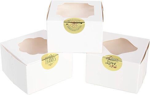 JOYIN 60 Pcs 4X4X2.5 inch White Paper Holiday Christmas Thanksgiving Bakery Boxes Pastry Cookie Boxes with Stickers in Saudi Arabia