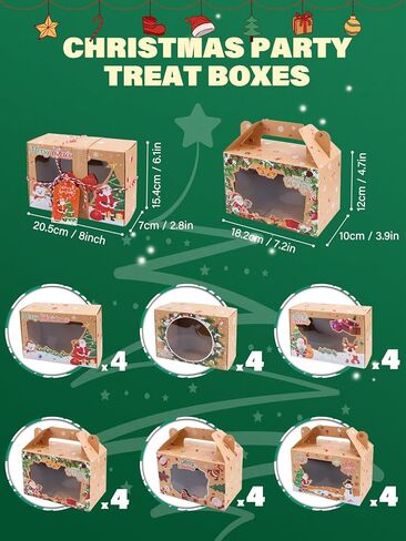 صناديق بسكويت عيد الميلاد لتقديم الهدايا، 24 عبوة من صناديق حلوى مخبوزات طعام عيد الميلاد مع نافذة حاوية مثالية للحلوى/الكب كيك/الجبن/الحلوى/البسكويت/البراونيز، صندوق هدايا للحفلات in Kuwait