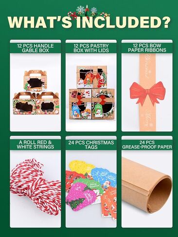 صناديق بسكويت عيد الميلاد لتقديم الهدايا، 24 عبوة من صناديق حلوى مخبوزات طعام عيد الميلاد مع نافذة حاوية مثالية للحلوى/الكب كيك/الجبن/الحلوى/البسكويت/البراونيز، صندوق هدايا للحفلات in Kuwait