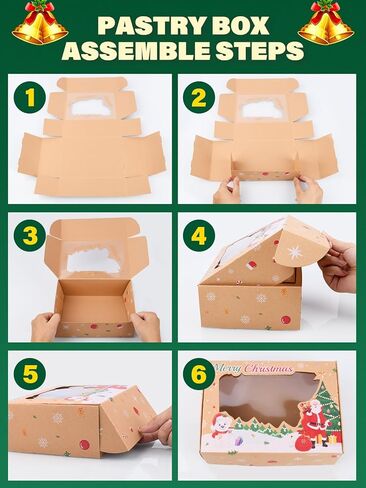 صناديق بسكويت عيد الميلاد لتقديم الهدايا، 24 عبوة من صناديق حلوى مخبوزات طعام عيد الميلاد مع نافذة حاوية مثالية للحلوى/الكب كيك/الجبن/الحلوى/البسكويت/البراونيز، صندوق هدايا للحفلات in Kuwait