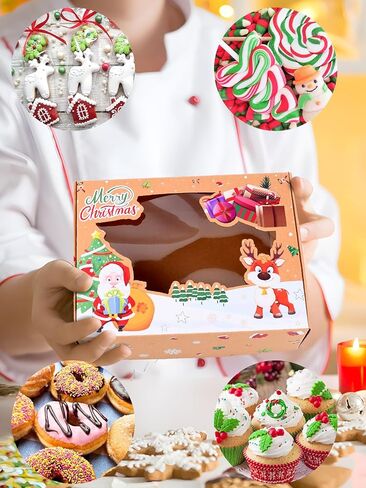 صناديق بسكويت عيد الميلاد لتقديم الهدايا، 24 عبوة من صناديق حلوى مخبوزات طعام عيد الميلاد مع نافذة حاوية مثالية للحلوى/الكب كيك/الجبن/الحلوى/البسكويت/البراونيز، صندوق هدايا للحفلات in Kuwait