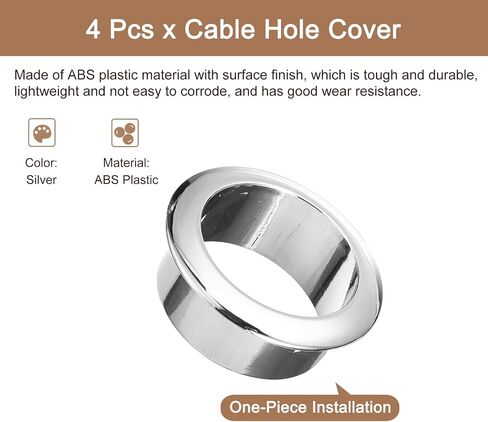 uxcell 4Pcs Cable Hole Cover, 1-3/8 inch(35mm) ABS Office Desk Cable Wire Cord Grommet Cable Cord Organizer for Office Desktop Wire, Silver in Saudi Arabia
