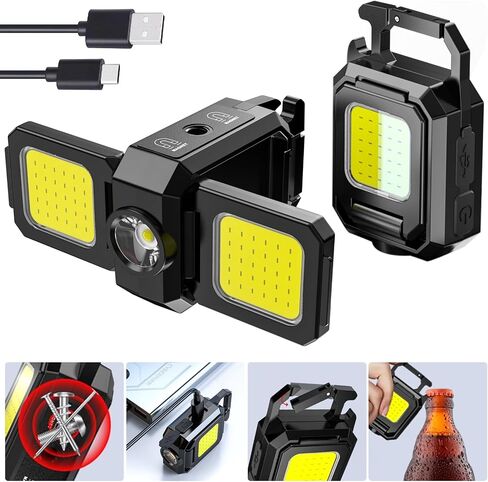 SEFONE 7 Modes COB Keychain Work Light 2 Pack, 1200 Lumens Bright Rechargeable LED Flashlight, Portable Pocket Light with Folding Bracket Whistle Lighter Magnet for Outdoor in Saudi Arabia