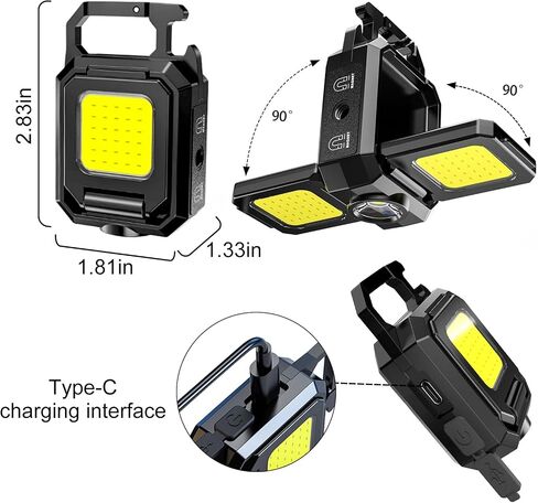 SEFONE 7 Modes COB Keychain Work Light 2 Pack, 1200 Lumens Bright Rechargeable LED Flashlight, Portable Pocket Light with Folding Bracket Whistle Lighter Magnet for Outdoor in Saudi Arabia