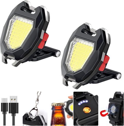 SEFONE 7 Modes COB Keychain Work Light 2 Pack, 1200 Lumens Bright Rechargeable LED Flashlight, Portable Pocket Light with Folding Bracket Whistle Lighter Magnet for Outdoor in Saudi Arabia