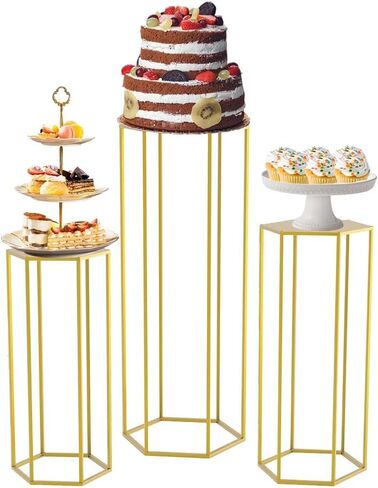 3 قطعة اسطوانة الذهب تقف للحزب: حامل قاعدة السداسي التعشيش عرض اسطوانة الجداول للحفلات الزفاف زهرة زهرية in Kuwait