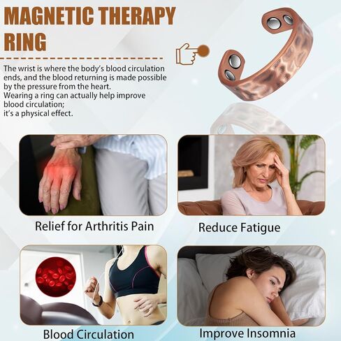 خاتم نحاس للنساء لالتهاب المفاصل والمفاصل، خاتم مغناطيسي من النحاس النقي، مغناطيس 3500 غاوس (CPR-0282C-57.5) in Kuwait