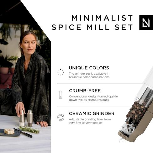 LARS NYSØM Stainless Steel Salt and Pepper Mill Set with Adjustable Ceramic Grinder I Manual Spice Mill Set (Buttercream) in Kuwait
