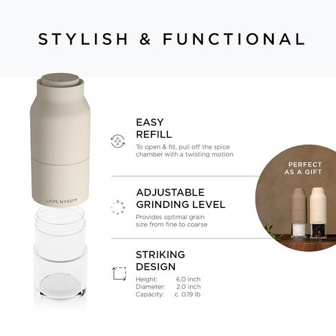 LARS NYSØM Stainless Steel Salt and Pepper Mill Set with Adjustable Ceramic Grinder I Manual Spice Mill Set (Buttercream) in Kuwait