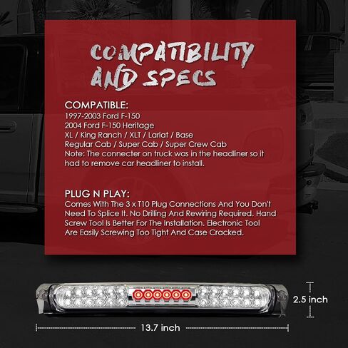 High Mount 3rd Stop Light Assemblies, Compatible with Ford 1997-2004 F150 / 2004 Heritage Third Center Cargo Reverse Rear LED Brake Light Bar Taillight (Smoke) in Saudi Arabia