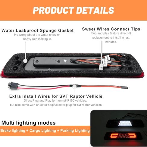 NJSBYL F150 LED 3rd Brake Light for 2009 2010 2011 2012 2013 2014 Ford F150 SVT Raptor Red Lens Third High Mount Stop Brake Lamps White LED Rear Cab Center Roof Cargo Lights with Seal Foam Gaskets in Saudi Arabia