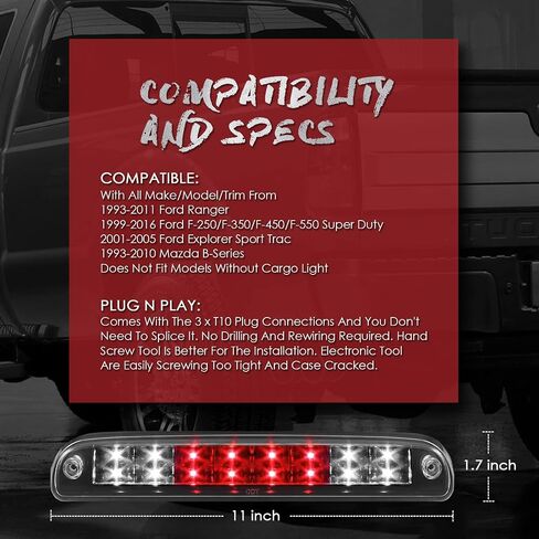 High Mount 3rd Stop Light Assemblies,Compatible with 1999-2016 Ford Super Duty/Ranger/Mazda B-Series Third Center Cargo Reverse Rear LED Brake Light Bar Taillight Two Rows (Red) in Saudi Arabia