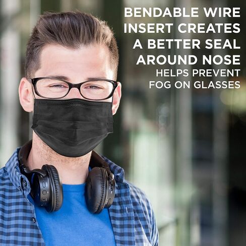 قناع الوجه جامبل [150 عبوة] قناع وجه أسود للاستعمال مرة واحدة، أقنعة ثلاثية الطبقات مع حلقات أذن مرنة in Kuwait