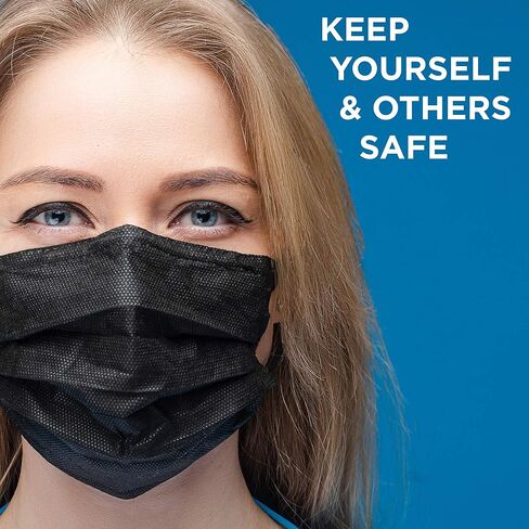 قناع الوجه جامبل [150 عبوة] قناع وجه أسود للاستعمال مرة واحدة، أقنعة ثلاثية الطبقات مع حلقات أذن مرنة in Kuwait