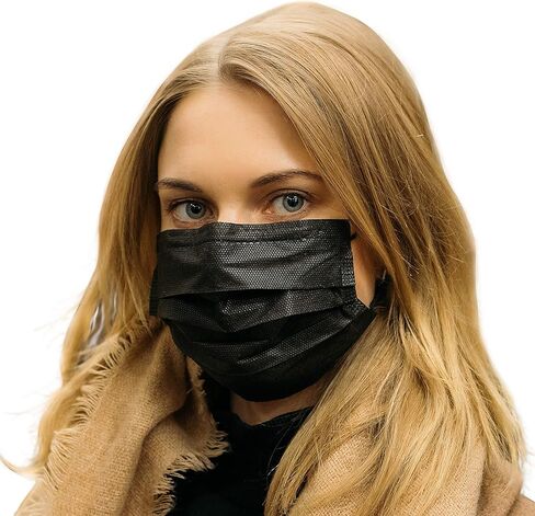 قناع الوجه جامبل [150 عبوة] قناع وجه أسود للاستعمال مرة واحدة، أقنعة ثلاثية الطبقات مع حلقات أذن مرنة in Kuwait