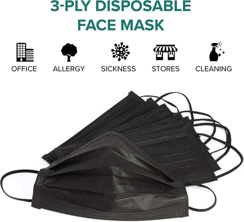 قناع الوجه جامبل [150 عبوة] قناع وجه أسود للاستعمال مرة واحدة، أقنعة ثلاثية الطبقات مع حلقات أذن مرنة in Kuwait