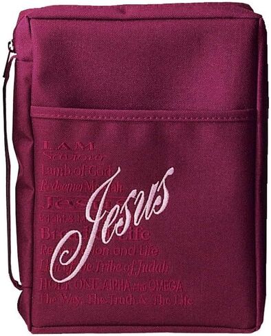 Burgundy Jesus Embroidered Polyester Bible Cover Case with Handle, X-Large in Saudi Arabia