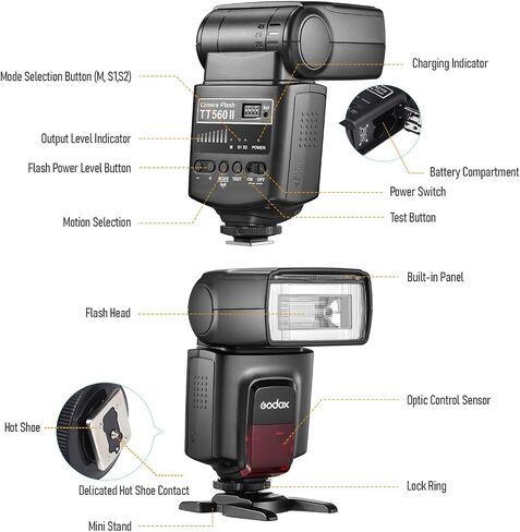 GODOX TT560II Universal On-Camera Flash GN38 Standard Hot Shoe 2.4G Wireless Trigger with Trigger Transmitter Compatible with Canon Sony Nikon Panasonic Olympus Pentax and Other DSLR Cameras in Saudi Arabia