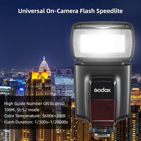 GODOX TT560II Universal On-Camera Flash GN38 Standard Hot Shoe 2.4G Wireless Trigger with Trigger Transmitter Compatible with Canon Sony Nikon Panasonic Olympus Pentax and Other DSLR Cameras in Saudi Arabia