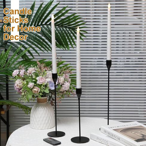 Set of 6 Flameless Taper Candles and Candlestick Holder with Remote and Timer Flickering LED Candlesticks Battery Operated Candles Gold Candle Holder for Home Wedding Party Decor(Black) in Saudi Arabia