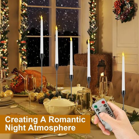 Set of 6 Flameless Taper Candles and Candlestick Holder with Remote and Timer Flickering LED Candlesticks Battery Operated Candles Gold Candle Holder for Home Wedding Party Decor(Black) in Saudi Arabia