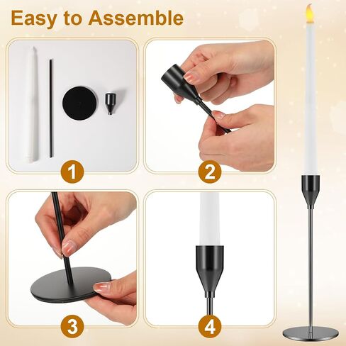 Set of 6 Flameless Taper Candles and Candlestick Holder with Remote and Timer Flickering LED Candlesticks Battery Operated Candles Gold Candle Holder for Home Wedding Party Decor(Black) in Saudi Arabia