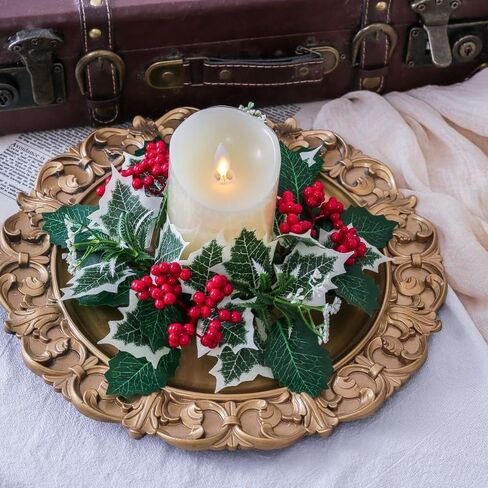 2 Pcs Halloween Berry Candle Rings Wreaths Autumn Pip Berries and Metal Star Candle Rings Artificial Candle Holder Mini Wreaths 4" Center for Holiday Home Kitchen Table Centerpiece (Black) in Saudi Arabia