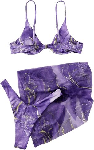 SHENHE Women's 3 Piece Swimsuits Underwire Knot Ribbed Knit Bikini Set with Beach Sarongs in Saudi Arabia