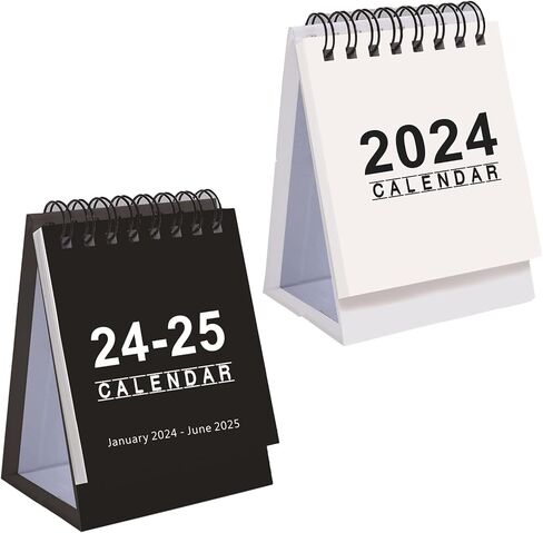 2 Pack Mini Desk Calendar, Small Calendar 2024, January 2024 to June 2025, Minimalist 3" x 4" Standing Flip Desktop Calendar with Black Coil for Home Office School Desk Decorations (white) in Saudi Arabia