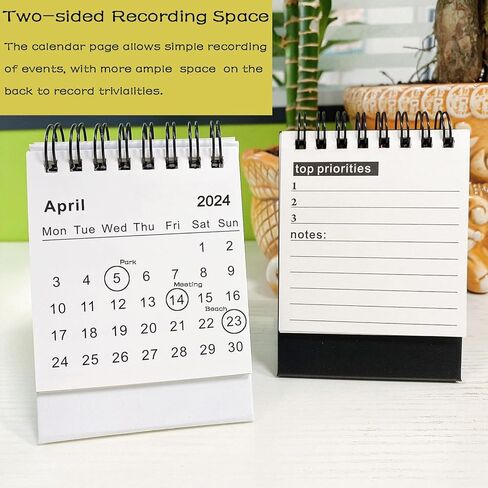 2 Pack Mini Desk Calendar, Small Calendar 2024, January 2024 to June 2025, Minimalist 3" x 4" Standing Flip Desktop Calendar with Black Coil for Home Office School Desk Decorations (white) in Saudi Arabia