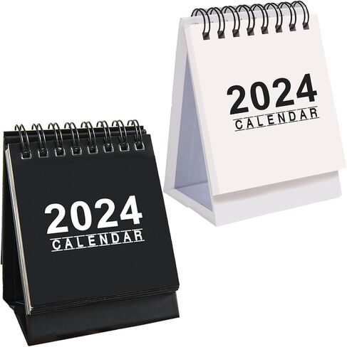2 Pack Mini Desk Calendar, Small Calendar 2024, January 2024 to June 2025, Minimalist 3" x 4" Standing Flip Desktop Calendar with Black Coil for Home Office School Desk Decorations (white) in Saudi Arabia