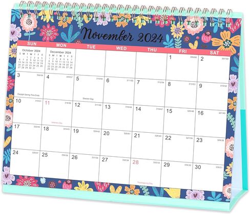 Desk Calendar 2024 - Jan. 2024 - Dec. 2024, 2024 Desk Calendar Standing Flip, 9.8" x 8.3", 2024 Desktop Calendar with Thick Paper, Memo Pages + Twin-Wire Binding + Unruled Blocks - Floral in Kuwait