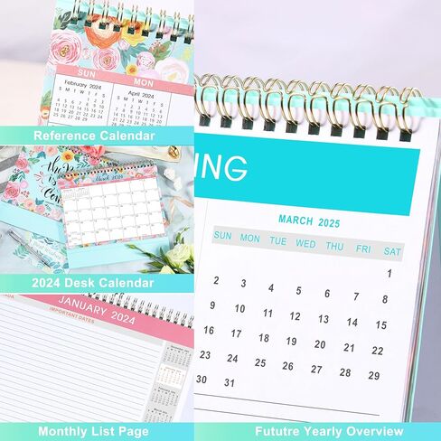 Desk Calendar 2024 - Jan. 2024 - Dec. 2024, 2024 Desk Calendar Standing Flip, 9.8" x 8.3", 2024 Desktop Calendar with Thick Paper, Memo Pages + Twin-Wire Binding + Unruled Blocks - Floral in Kuwait