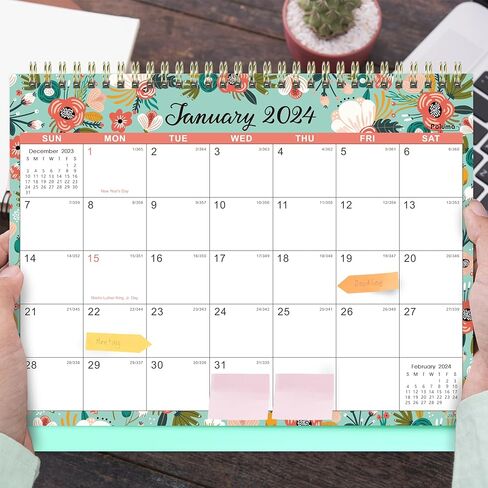 Desk Calendar 2024 - Jan. 2024 - Dec. 2024, 2024 Desk Calendar Standing Flip, 9.8" x 8.3", 2024 Desktop Calendar with Thick Paper, Memo Pages + Twin-Wire Binding + Unruled Blocks - Floral in Kuwait