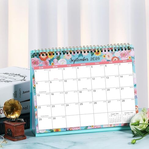 Desk Calendar 2024 - Jan. 2024 - Dec. 2024, 2024 Desk Calendar Standing Flip, 9.8" x 8.3", 2024 Desktop Calendar with Thick Paper, Memo Pages + Twin-Wire Binding + Unruled Blocks - Floral in Kuwait