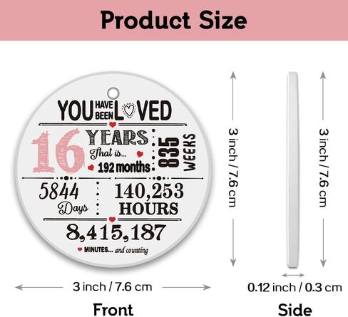 REWIDPARTY Sweet 16 Ornament for Girls 16th Birthday Gift Idea Christmas Decoration Keepsake Sign Round Plaque Gifts for Daughter Niece Sister 3" Circle Ceramic Ornament with Gold Ribbon & Gift Box in Kuwait