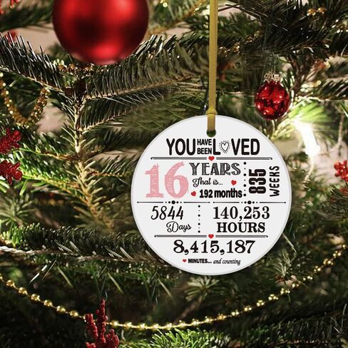 REWIDPARTY Sweet 16 Ornament for Girls 16th Birthday Gift Idea Christmas Decoration Keepsake Sign Round Plaque Gifts for Daughter Niece Sister 3" Circle Ceramic Ornament with Gold Ribbon & Gift Box in Kuwait