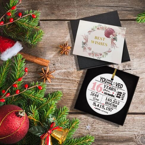 REWIDPARTY Sweet 16 Ornament for Girls 16th Birthday Gift Idea Christmas Decoration Keepsake Sign Round Plaque Gifts for Daughter Niece Sister 3" Circle Ceramic Ornament with Gold Ribbon & Gift Box in Kuwait