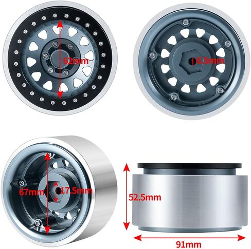 RCLIONS 4PCS Aluminum Alloy 2.9" RC Beadlock Wheels Rims for Axail SCX6 AXI05000 1/6th RC Crawler Car (Titanium) in Saudi Arabia