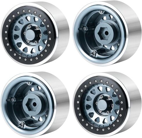 RCLIONS 4PCS Aluminum Alloy 2.9" RC Beadlock Wheels Rims for Axail SCX6 AXI05000 1/6th RC Crawler Car (Titanium) in Saudi Arabia
