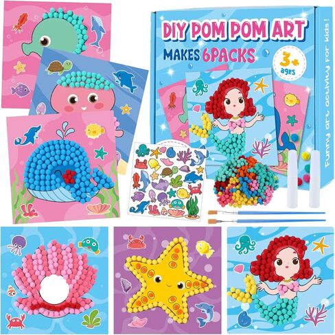 6 Packs Pom Poms Art Crafts for Kids Ages 2-6 Toddlers Art Crafts Kit Projects, Easy Art Craft Sensory Projects DIY Creative Under The Sea Activity Gifts for Boys & Girls in Saudi Arabia