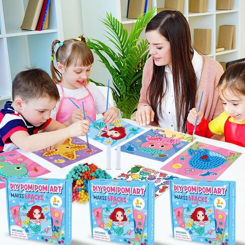 6 Packs Pom Poms Art Crafts for Kids Ages 2-6 Toddlers Art Crafts Kit Projects, Easy Art Craft Sensory Projects DIY Creative Under The Sea Activity Gifts for Boys & Girls in Saudi Arabia