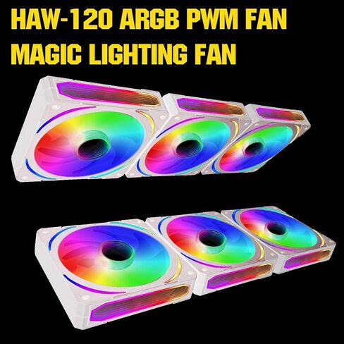 RGB Fans 120mm PWM Fans 3 Pack PC argb Fans, HA-120 PWM PC Fans RGB PC Fans 120mm with 12v 4pin pwm and 5v 3pin argb Plug, Infinity Mirror ARGB Fans 120mm - Low Noise Computer Fans for PC Case in Kuwait