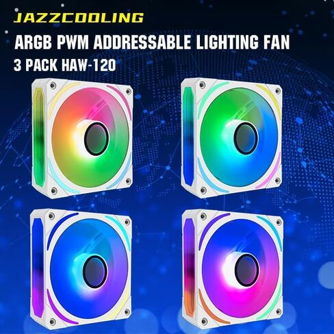 RGB Fans 120mm PWM Fans 3 Pack PC argb Fans, HA-120 PWM PC Fans RGB PC Fans 120mm with 12v 4pin pwm and 5v 3pin argb Plug, Infinity Mirror ARGB Fans 120mm - Low Noise Computer Fans for PC Case in Kuwait