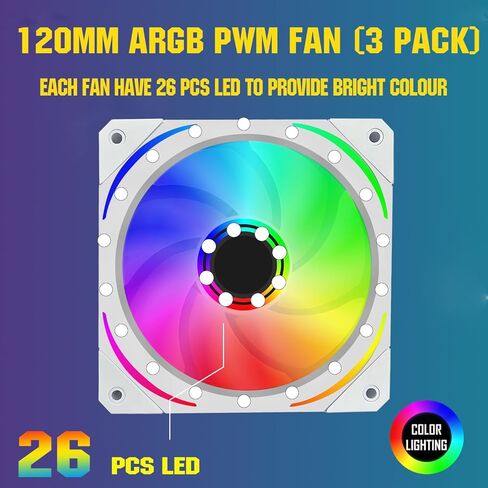 RGB Fans 120mm PWM Fans 3 Pack PC argb Fans, HA-120 PWM PC Fans RGB PC Fans 120mm with 12v 4pin pwm and 5v 3pin argb Plug, Infinity Mirror ARGB Fans 120mm - Low Noise Computer Fans for PC Case in Kuwait