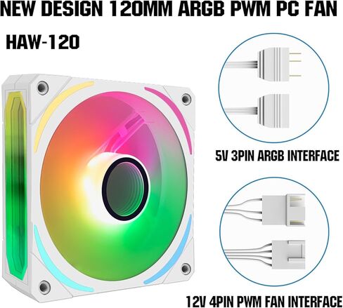 RGB Fans 120mm PWM Fans 3 Pack PC argb Fans, HA-120 PWM PC Fans RGB PC Fans 120mm with 12v 4pin pwm and 5v 3pin argb Plug, Infinity Mirror ARGB Fans 120mm - Low Noise Computer Fans for PC Case in Kuwait