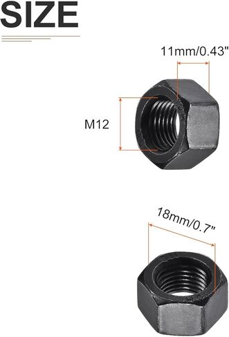 M12x1.25mm(DxP) Hex Nuts - 20Pack - Good for Home Garage Repair - Carbon Steel Oxide Coating Hexagonal Nuts - Black in Kuwait