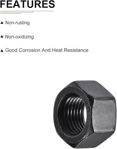 M12x1.25mm(DxP) Hex Nuts - 20Pack - Good for Home Garage Repair - Carbon Steel Oxide Coating Hexagonal Nuts - Black in Kuwait